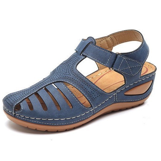 Foreign Trade plus size Retro Baotou Sandals Women's Summer New Hole Shoes Thick Sole Round Toe Wedge Octopus Sandals