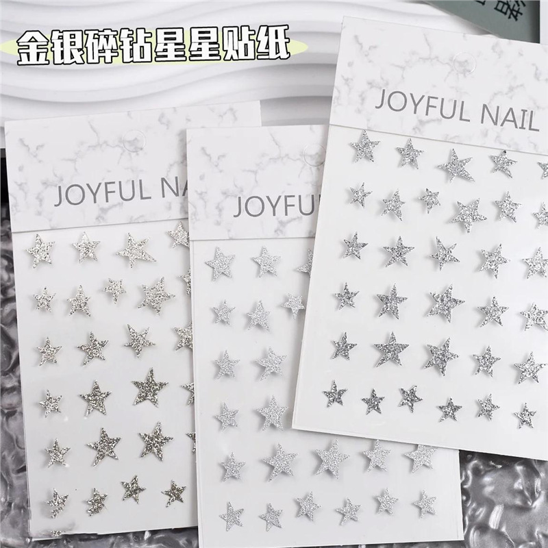 Nail Art Explosion Star Five-Pointed Star Stickers Super Flash Broken Silver Star Diamond Ultra-Thin Nail Stickers Decorative Manicure