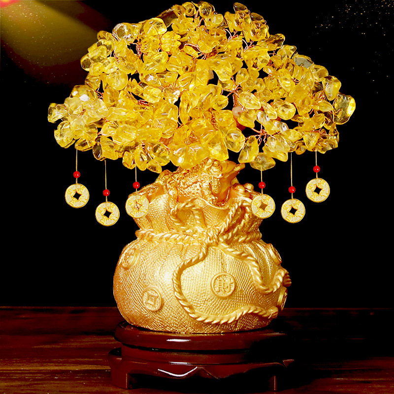 Citrine Fortune Tree Home Wine Cabinet Decorations Small Ornaments Living Room TV Cabinet Lucky Money Tree Opening Gift
