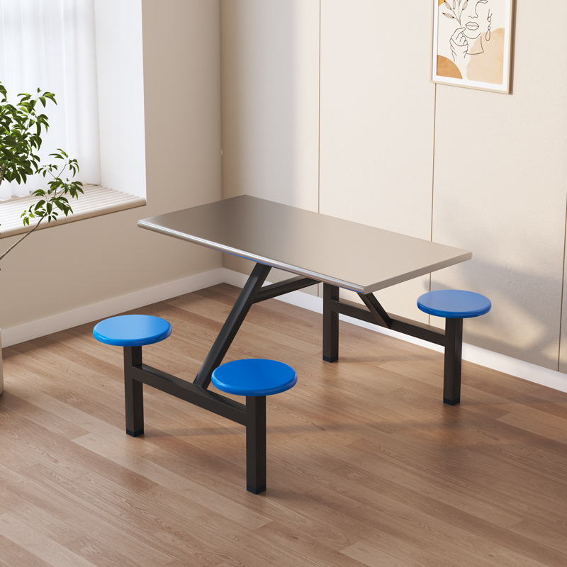 School Cafeteria Stainless Steel One-Piece Dining Table and Chairs Student Employee Restaurant 4-Person 6-Person 8-Person Fast Food Dining Table and Chair Combination