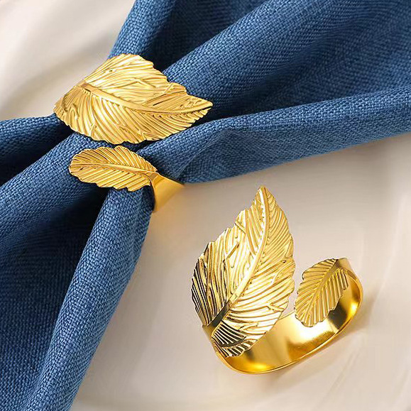 Сквозной золотой металлический кольцо для салфеток с кленовым листом для сервировки стола, оптовая продажа