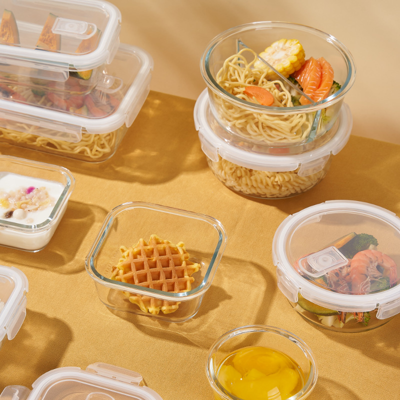 Heat Resistant Preservation Box Glass Bowl with Lid Household Refrigerator Food Storage Lunch Box Microwave Heating Glass Lunch Box