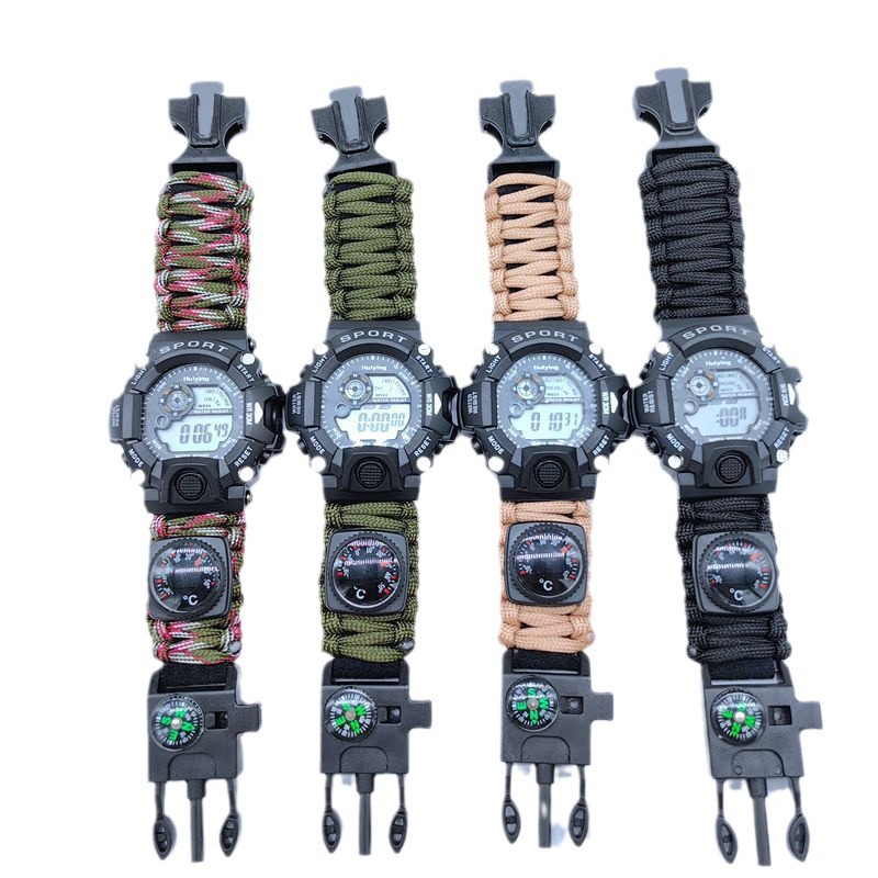 Outdoor umbrella rope woven Survival Survival bracelet life-saving whistle compass Flint multi-function knife watch waterproof