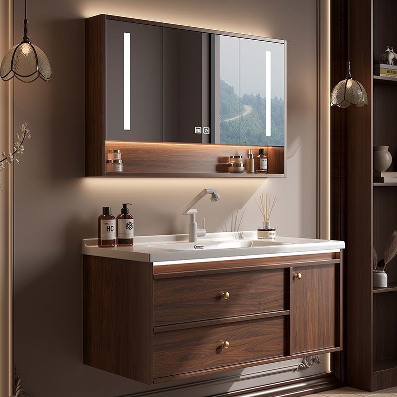 Walnut Antique Bathroom Cabinet Hand Wash Ceramic Integrated Bathroom Wash Basin Chinese Wash Combination Wash Basin