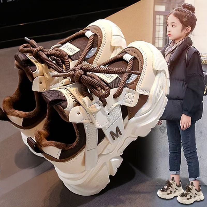 Girls' Cotton Shoes 2025 Winter New Soft-Soled Kidsren's Velvet Warm Sports Shoes Girls Versatile Casual Dad Shoes