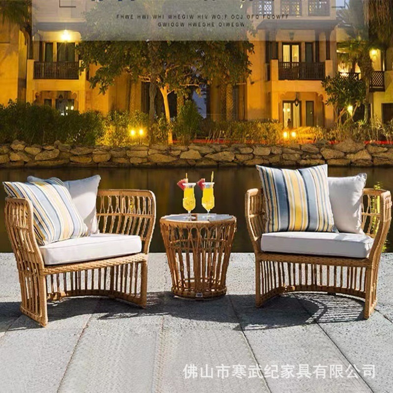 Southeast Asian Outdoor Rattan Sofa Courtyard Balcony Leisure Outdoor Open-Air Restaurant Bed and Breakfast Double Rattan Chair Combination Waterproof