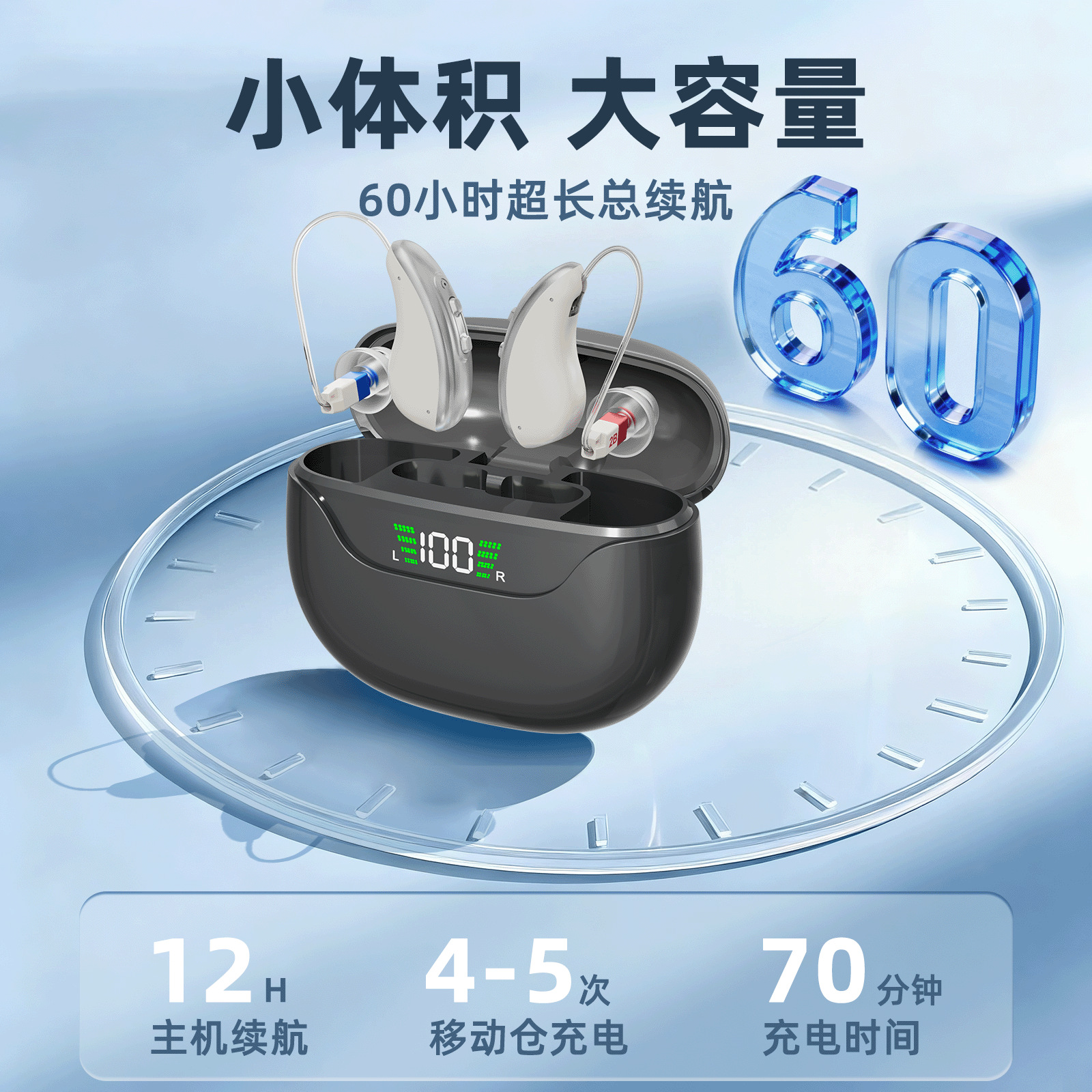 Cross-Border Behind-The-Ear Hearing Aid for the Elderly, Digital Display Uv Disinfection Charging Compartment Digital Machine 16 Channels Customized Wholesale