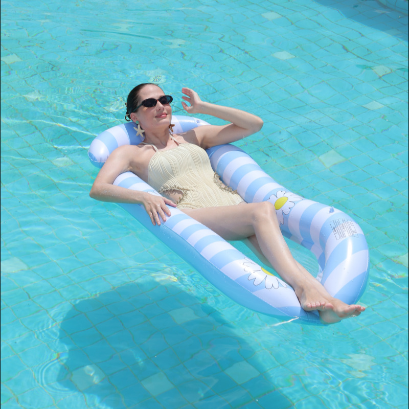 Cross-border New Product Four-tube Floating Row with Mesh Recliner Floating Bed Water Swimming Inflatable Hammock Stripesd Foldableable Mesh Chair