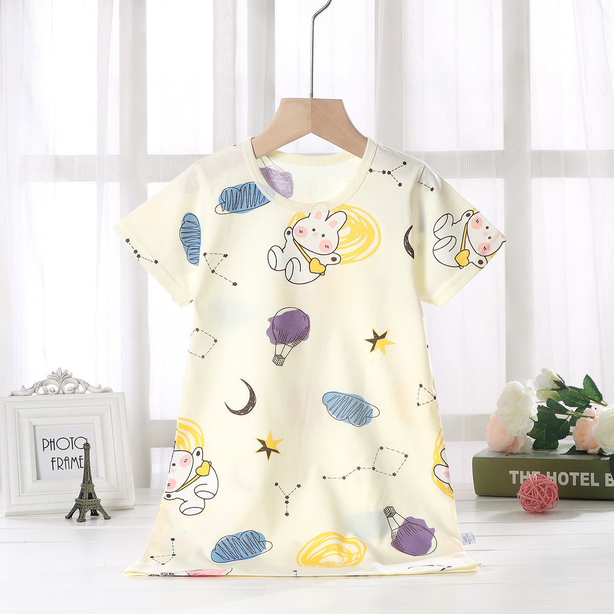 Girls Nightgown Pure Cotton Summer New Style Girls Short-Sleeved Air-Conditioned Clothes Korean Style Thin Home Clothes Kidsren's Pajamas Nightgown