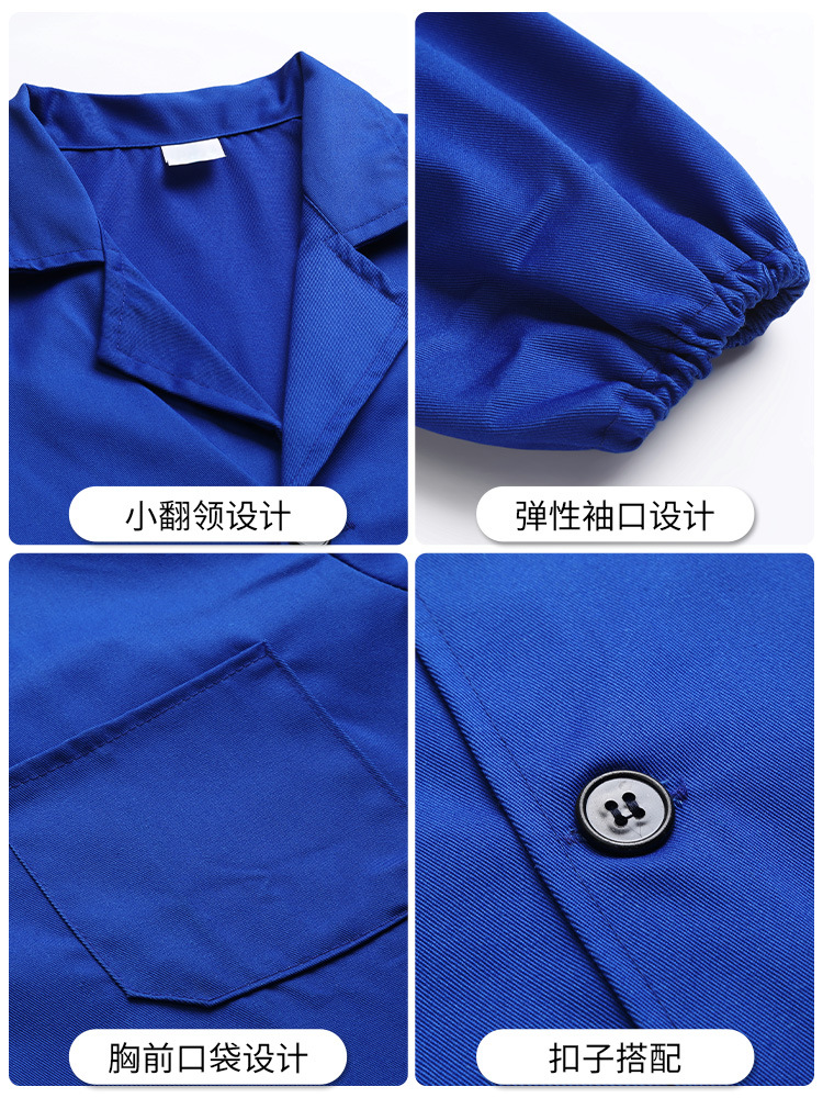 Blue Coat Custom Work Clothes Handling Labor Protection Clothing Embroidered Long-Sleeved Dustproof Clothing Work Clothes Wholesale Factory Smock with Printing