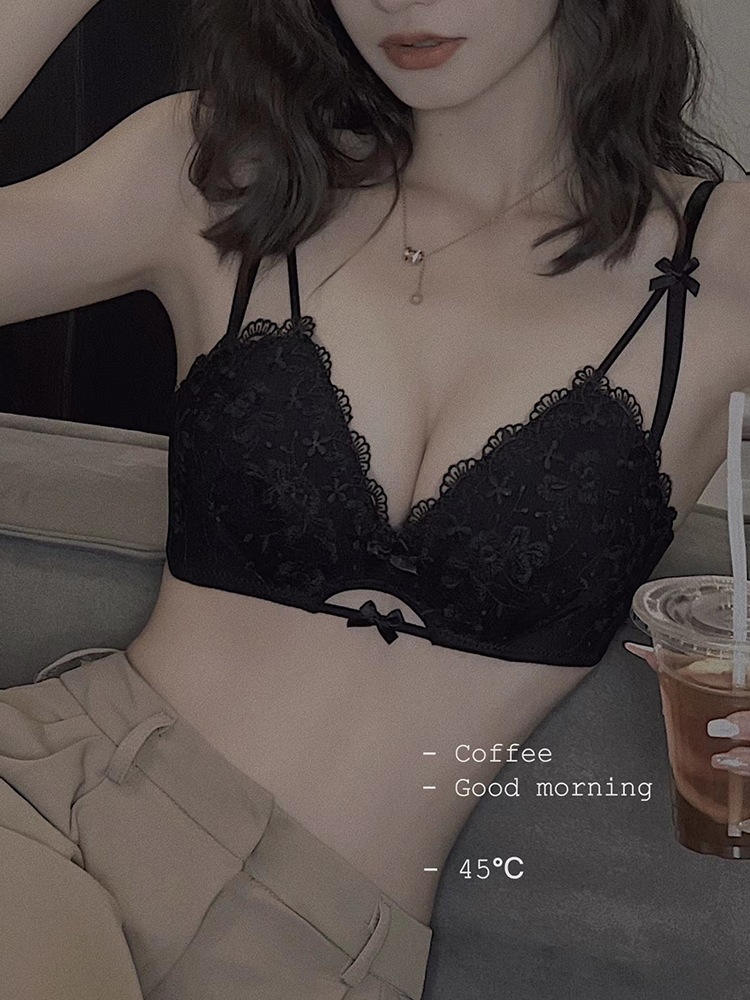 Small peach lace push up underwear women's Japanese pure desire wireless small chest big breast bra girl bra