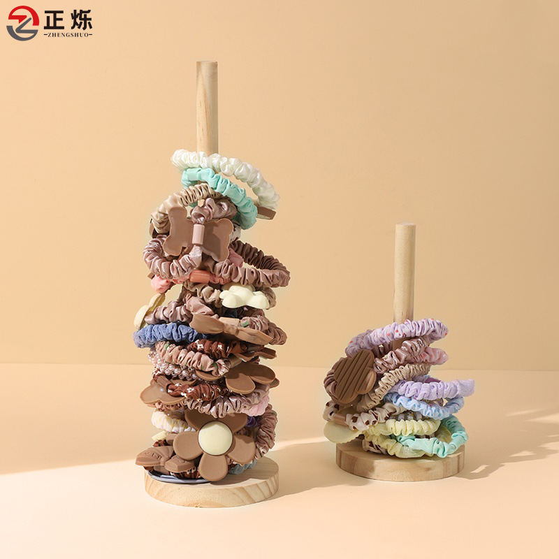 Solid Wood Head Rope Rubber Tendon Head Flower Display Rack Bead String Watch Hair Ring Bracelet Storage Rack Stall Headwear Display Rack