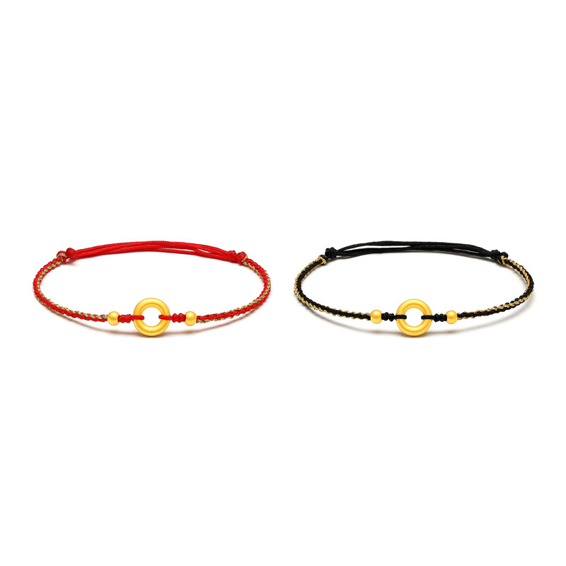 999 Gold Safety Buckle Gold Anklet Women's Pure Gold Benmingnian Red Rope Anklet Woven Ancient Method Transfer Bead Anklet