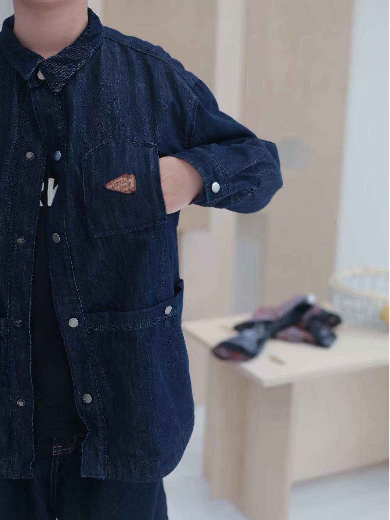 In-Stock 2025 Autumn and Winter Original Men's and Women's Children's Retro Dark Blue Non-Fading Multi-Pocket Soft Denim Shirt Jacket