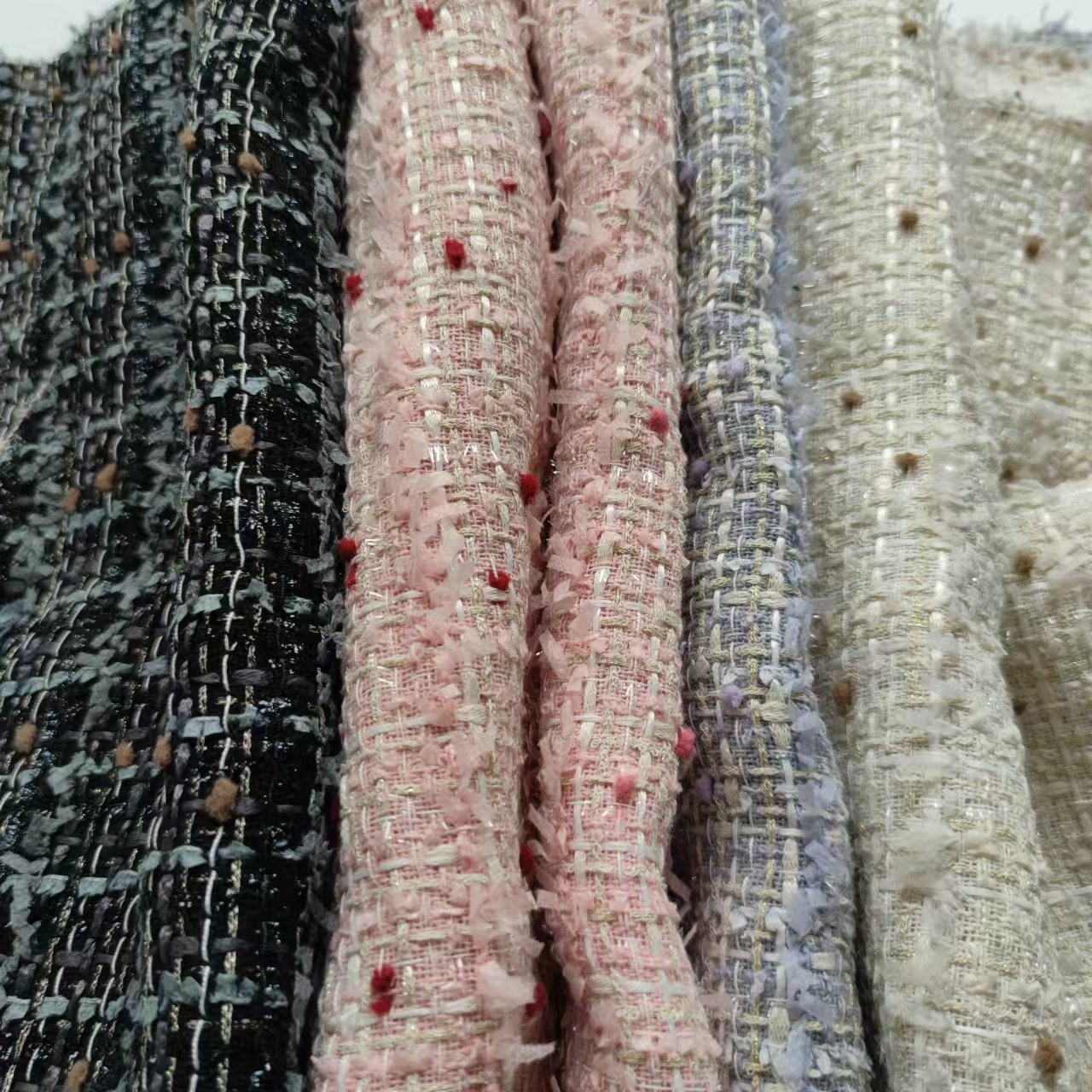 2025 new spring style Icelandic tweed idea bright silk fabric coat dress bag jewelry bouquet