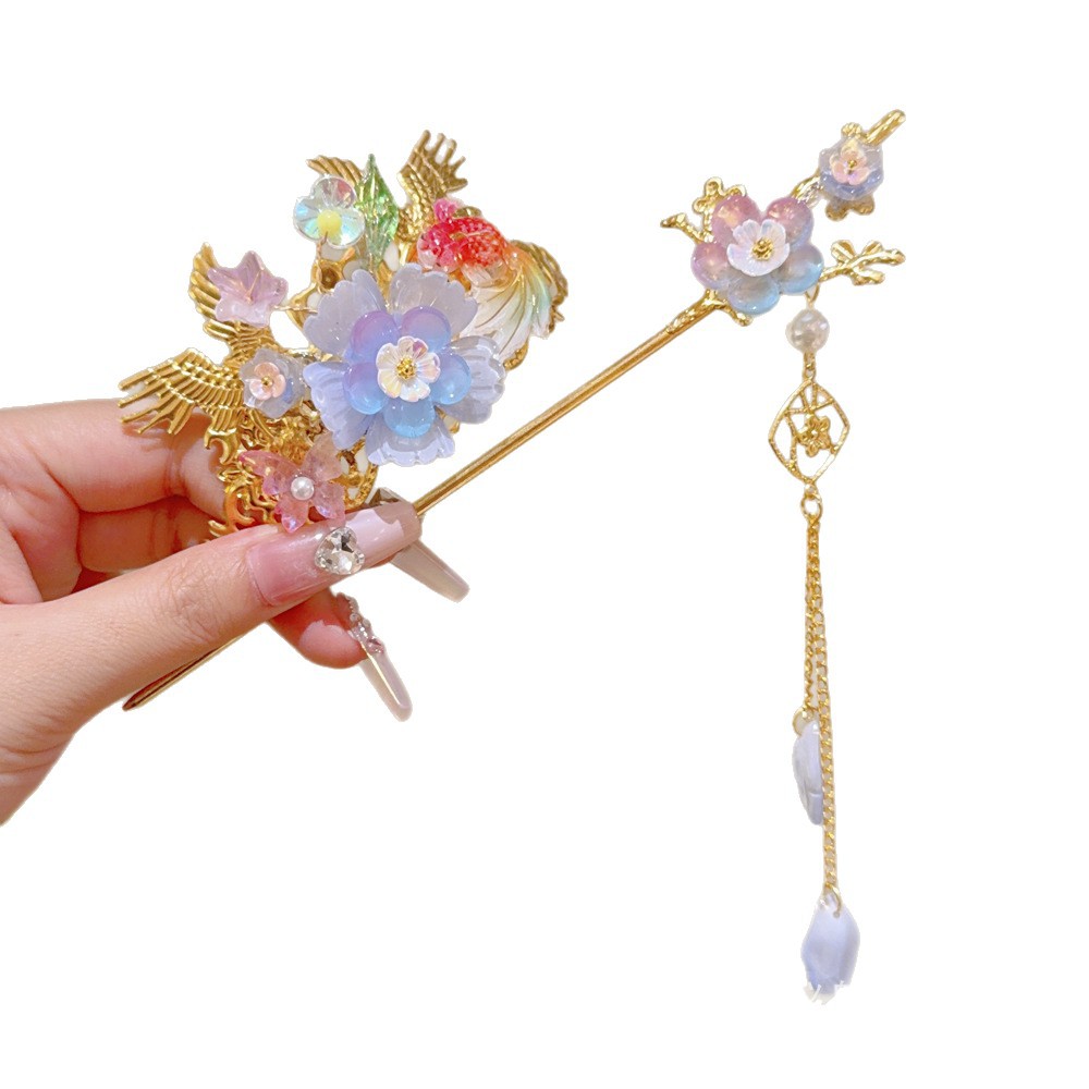 Ancient Costume Photography Makeup, Palace-Style Headdress, Hanfu Women's Court-Style Makeup, Flower Phoenix Crown, Children's Hair Crown, Palace-Style Headdress