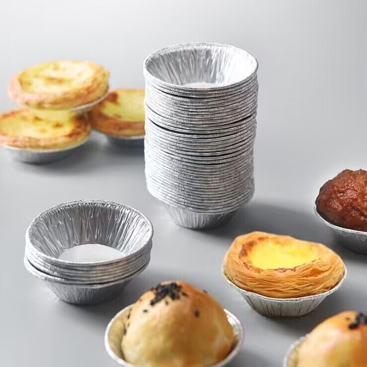100 disposable egg tart tin paper cup round aluminum foil Portuguese egg tart mold bottom support baking cake high temperature resistance