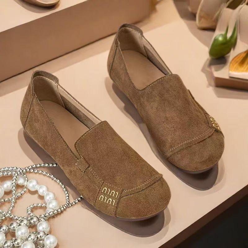 Flat Bean Shoes 2025 New Frosted Non-Slip Casual Non-Slip Soft Sole Shoes Women's Slip-on Work Shoes for Mom