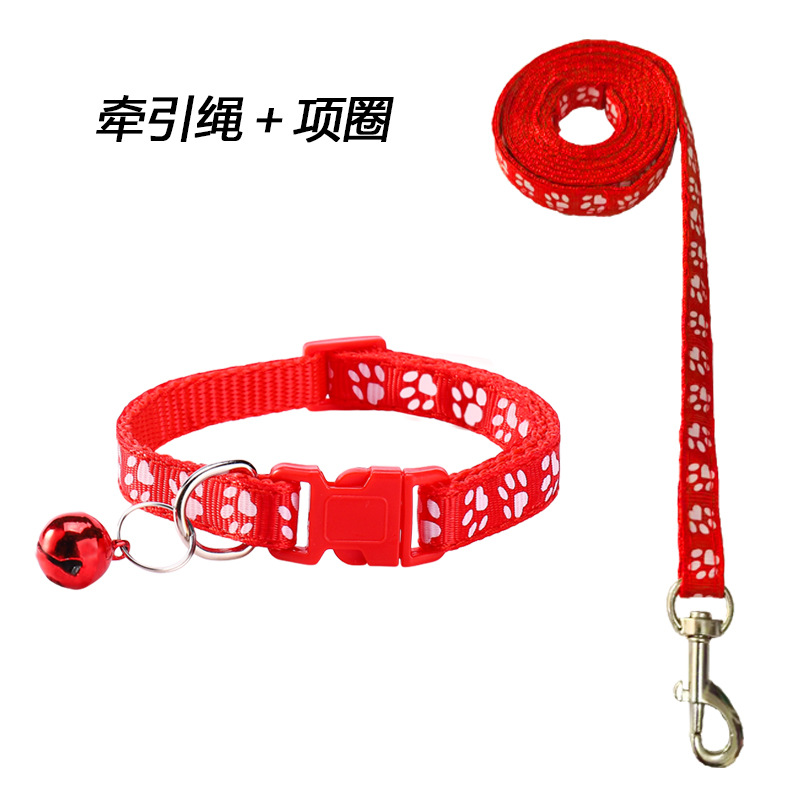 Регулируемый поводок с отпечатком лап собаки, колокольчик, многоцветный ошейник для кошек, поводок для домашних животных