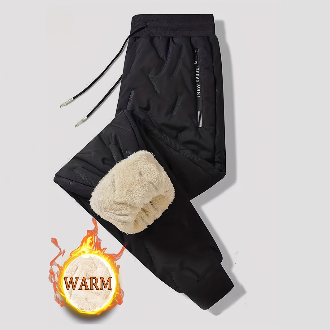 Lambskin Pants Men's Winter fleece-lined Thickened Snow Pants Extra Large Size Extra Large Windproof Warm Casual Pants