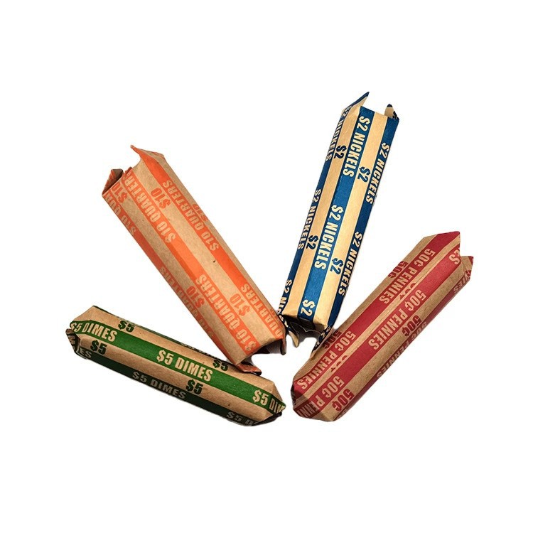 Flat tubular coin wrapping paper color coding high quality material Kraft paper various coin wrapping paper