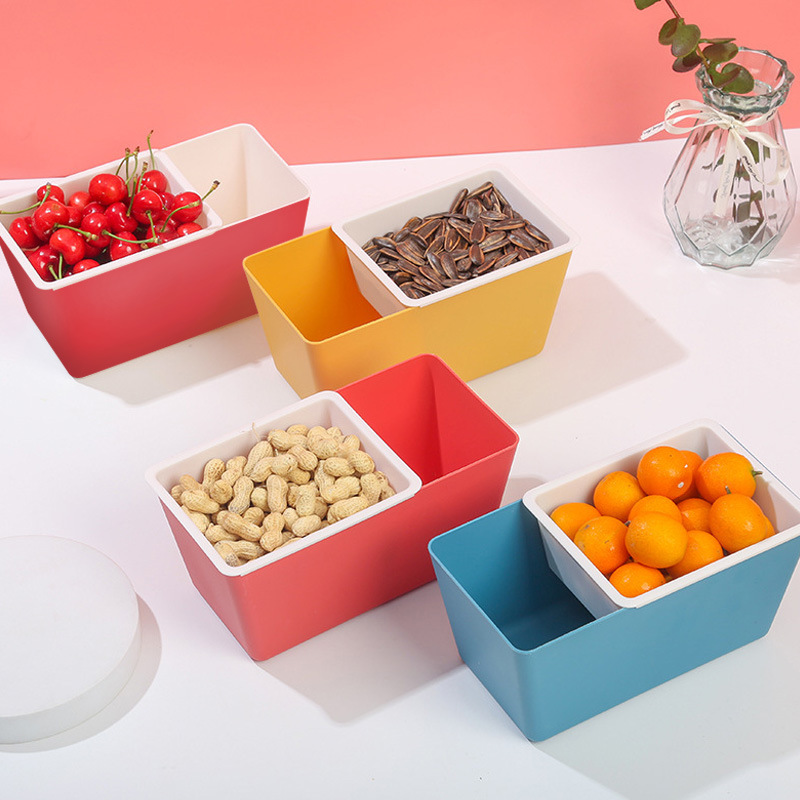 Household Lazy Double-layer Snack Box Melon-seed Artifact Square Drainable Fruit Plate Household Candy Snacks Dried Fruit Plate