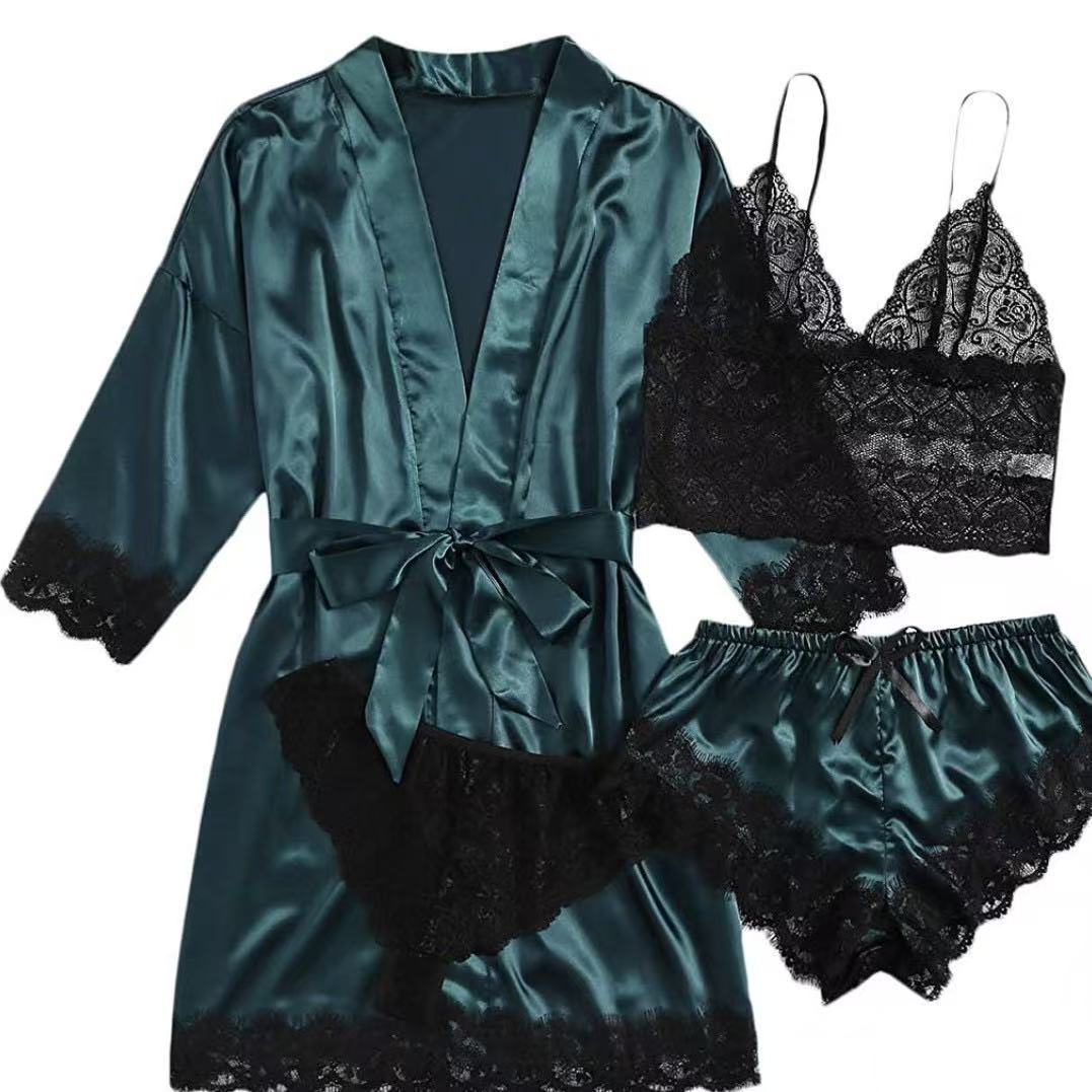 Женская Ночная Women's Lace Pajamas Set Sexy Home Wear Four-Piece Set