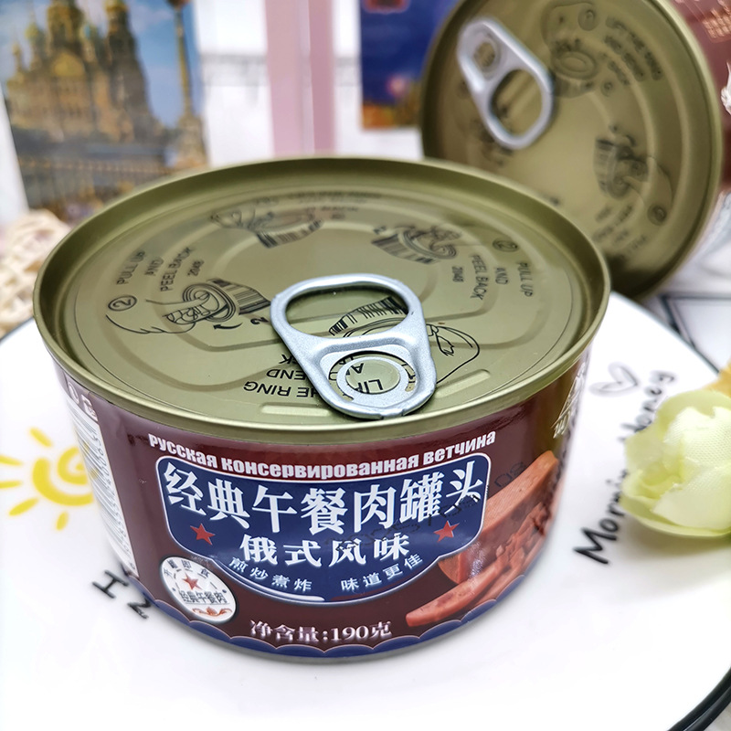 Red Label 190g Russian-Style Canned Luncheon Meat Pork Chicken Sausage Ready-To-Eat Snacks Canned Meat Cubes