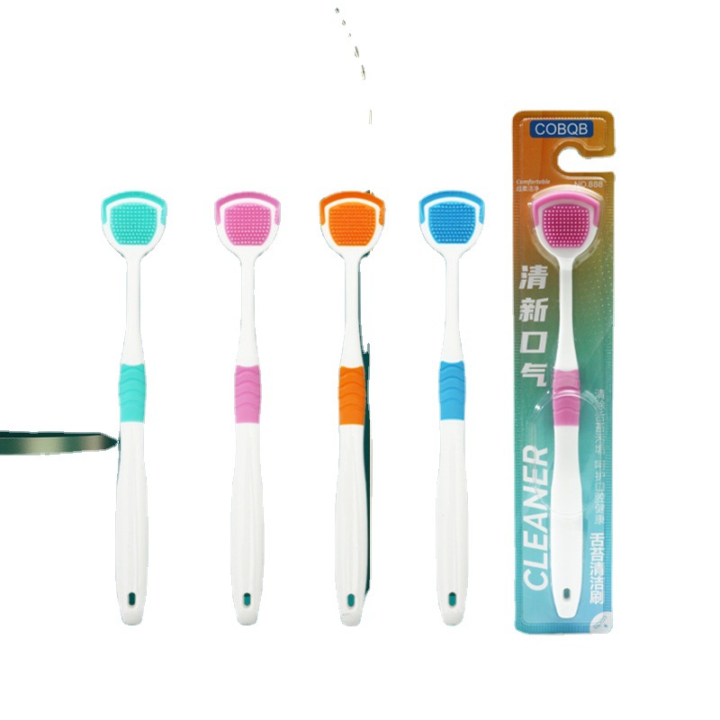 Bqb Tongue Scraper Multi-Functional Tongue Scraper Silicone Tongue Scraper Double-Effect Tongue Coating Cleaning Brush Toothbrush Soft Bristles Wholesale