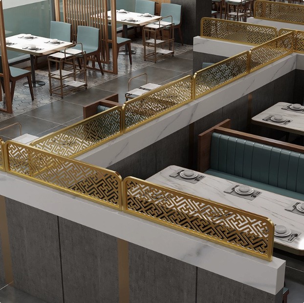 Restaurant Half-Wall Long Glass Screen Stainless Steel Decorative Fence Low Wall Light Luxury Wrought Iron Rattan Hollow Low Partition