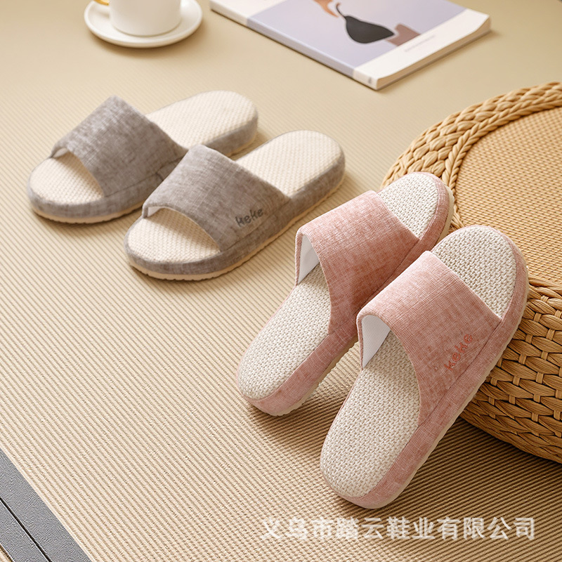 Factory direct wholesale slippers women mute soft bottom not easy to dust linen breathable sweat-absorbent fabric slippers men
