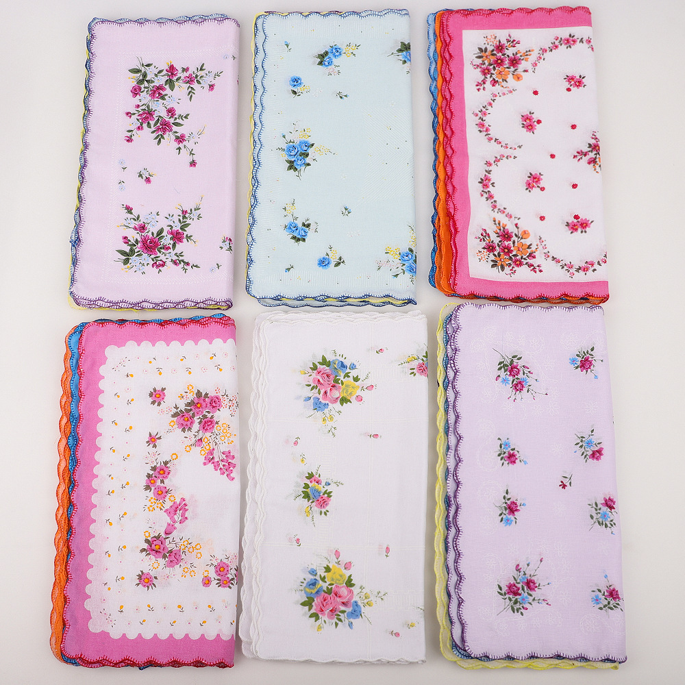 30cm Women's Handkerchief Cotton Small Handkerchief Amazon Cross-border Pure Cotton Nostalgic Classic Old Sweat Wipe Women's Handkerchief Square