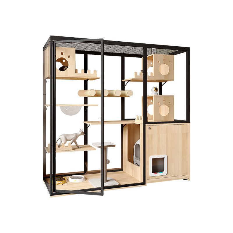 Panoramic Cat Villa Cat Cage Free Three-Story Household Solid Wood Villa Large Indoor Glass Cat Room