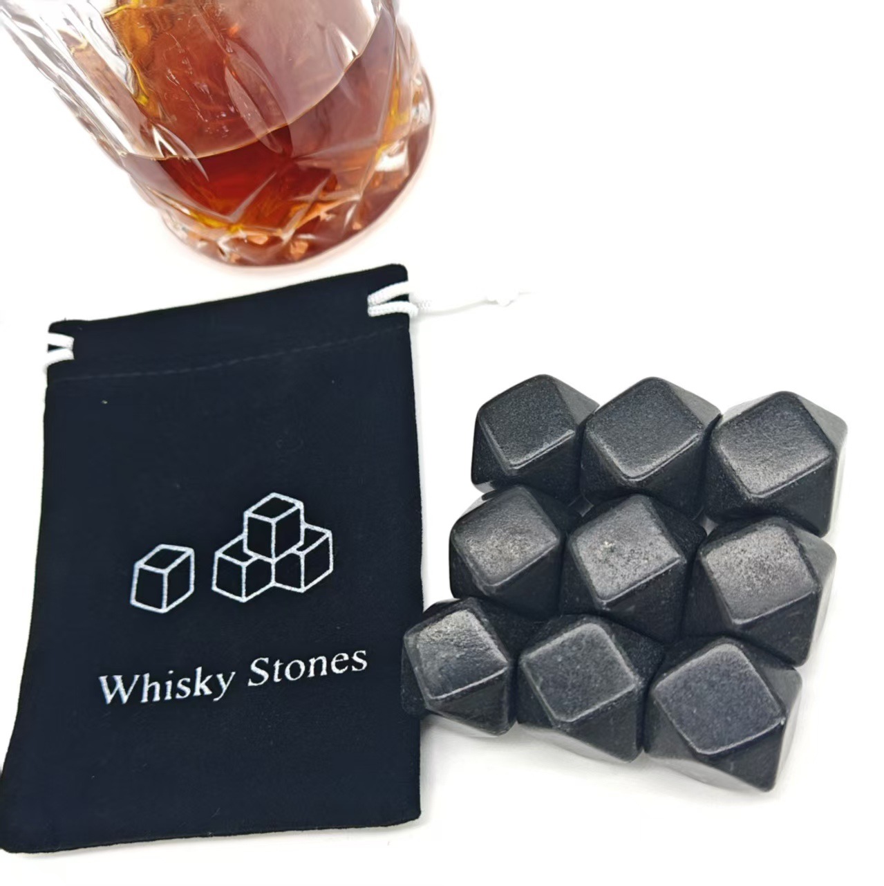 Ice wine stone octahedral whisky stones ice stone whiskey stone black bright shaped