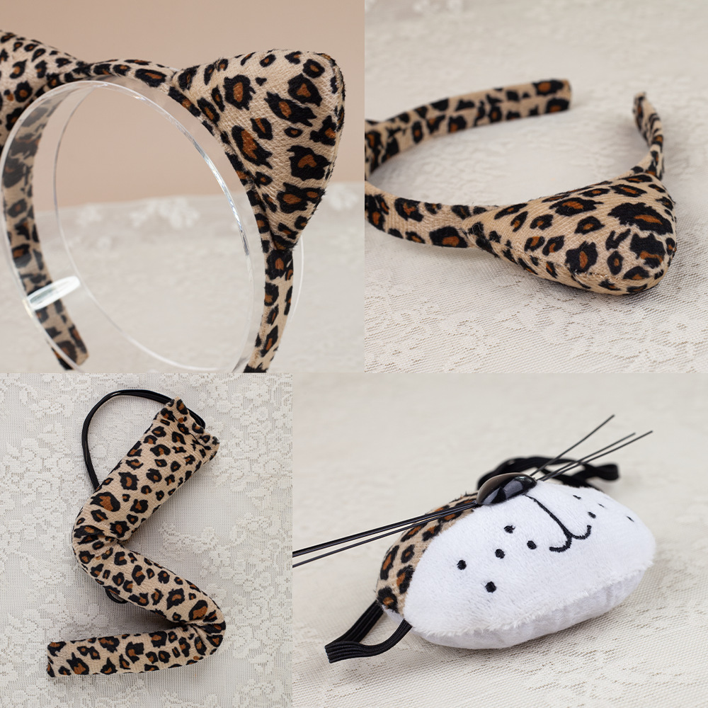 Halloween Cartoon Animal Headwear Leopard Ear Headband Masquerade Performance Headband Character Leopard Print Dress up