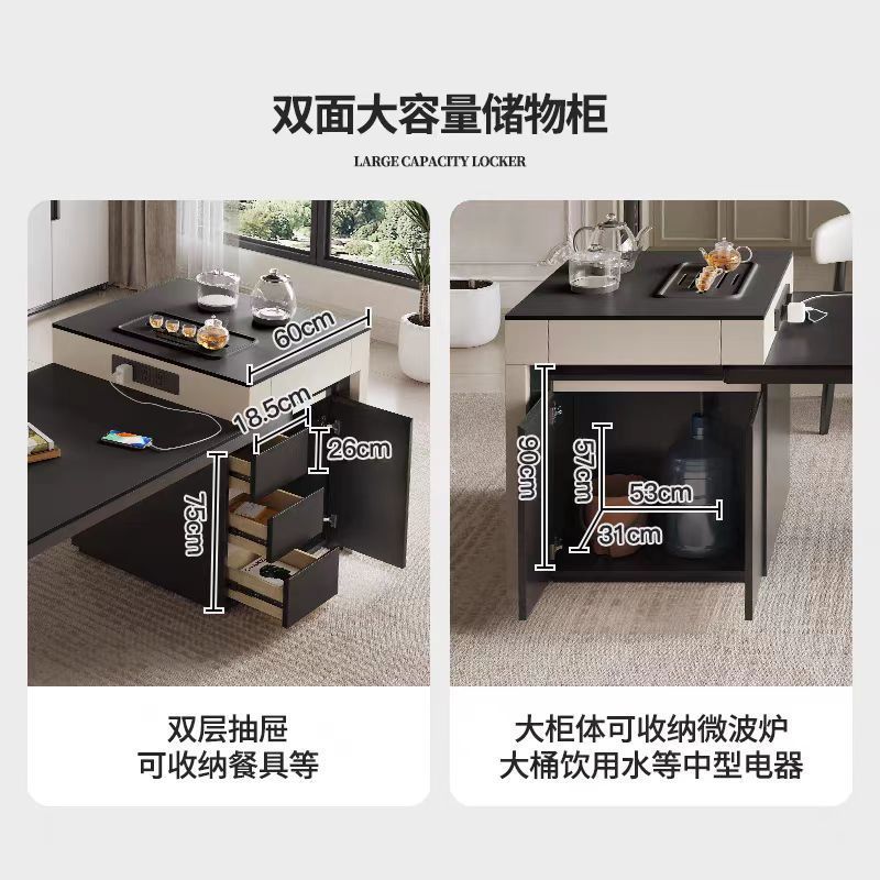 All Solid Wood Island Table Dining Table and Chair Combination Household Integrated Retractable High-end Retro Rock Board Island Table Dining Table Dining Table