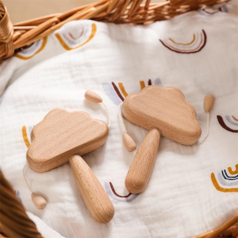 Newborn baby beech wood cloud rattle toy can chew wooden rattle 0-1-3 years old full moon hundred days gift