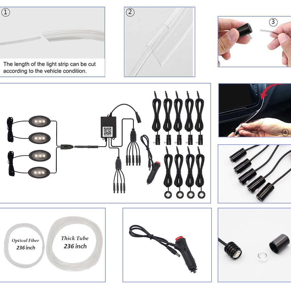 Car cold light atmosphere lamp fiber optic line lamp APP one drag 13 Cold Light remote control RGB foot atmosphere lamp