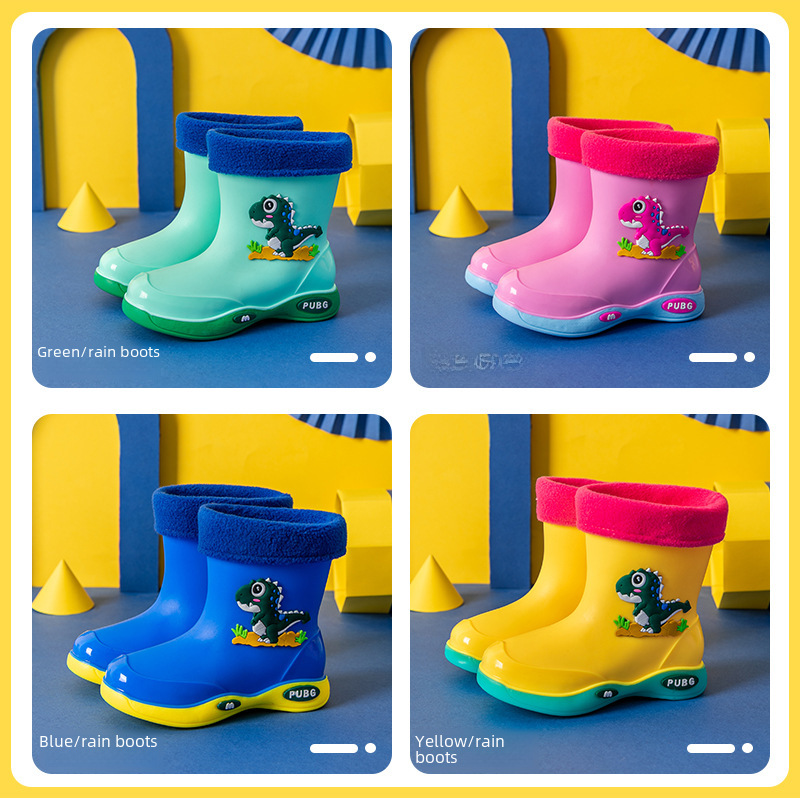 Children's Rain Boots for Girls, Fleece-Lined Waterproof Non-Slip Rain Shoes for Toddlers and Young Boys, Thickened and Warm