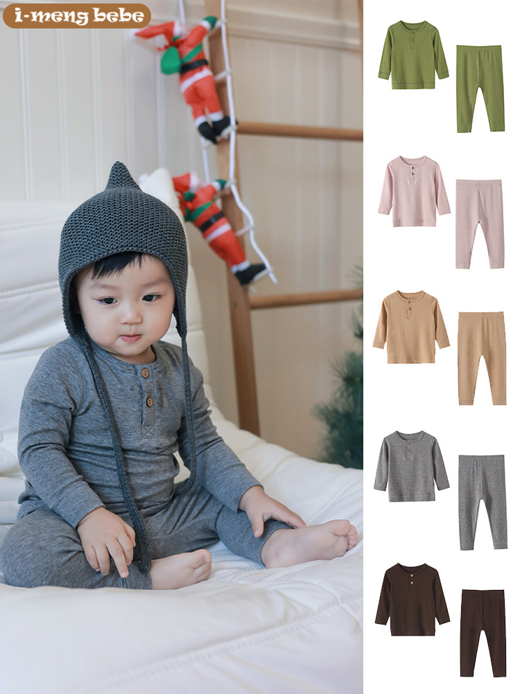 Children's Wool Tencel Class a Seamless Pajamas Spring and Autumn Set Baby Clothes Unisex Baby Loungewear
