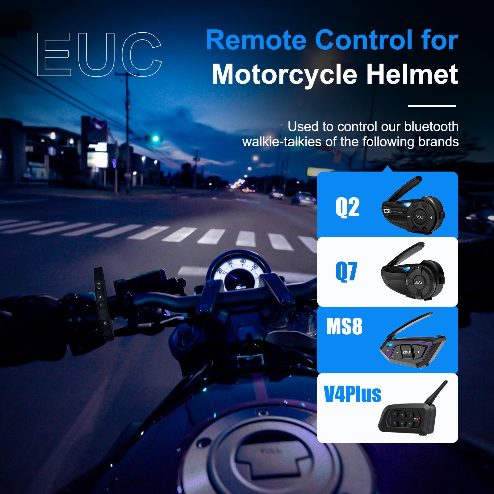Motorcycle Helmet Bluetooth Intercom Euc Remote Control Handlebar Mount Remote Control Intercom Headset