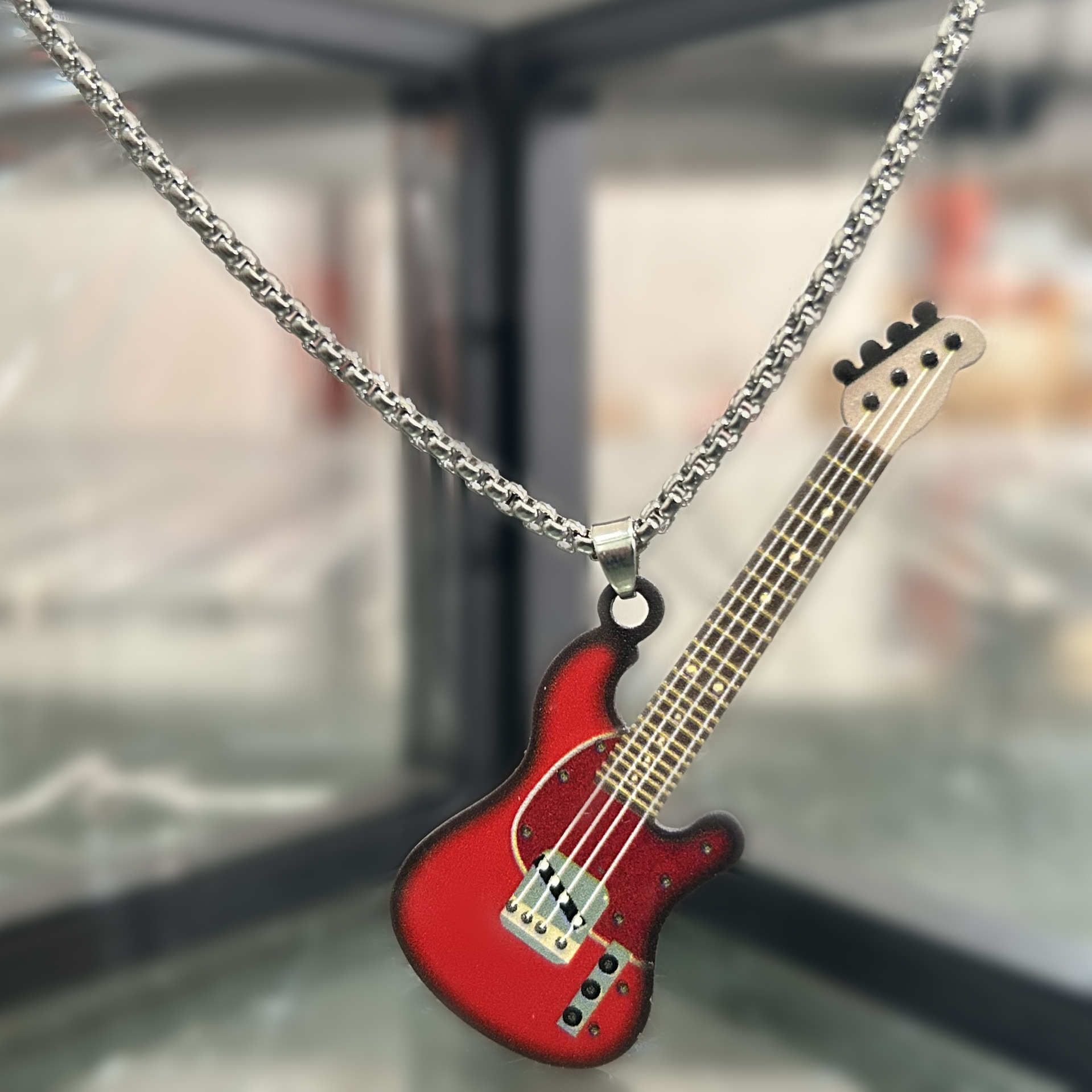 Cross-Border Popular Guitar Necklace, Stainless Steel Men's and Women's Jewelry Music Hanging Symbol Pendant Geometric Style Fashion