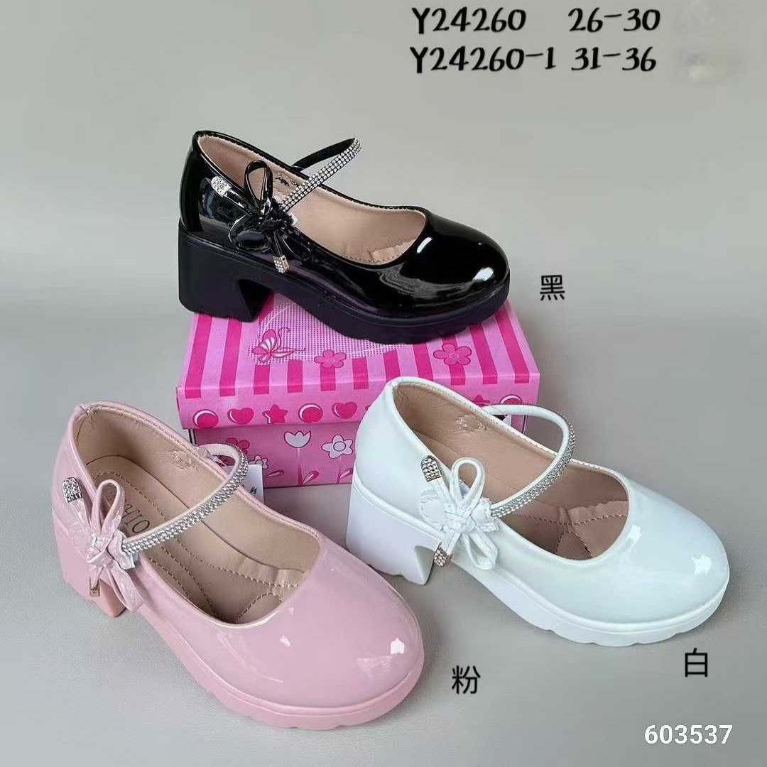 Spring and Autumn Girls' Princess Shoes British Style Bow Shallow Thick High Heel Princess Shoes Foreign Trade Style