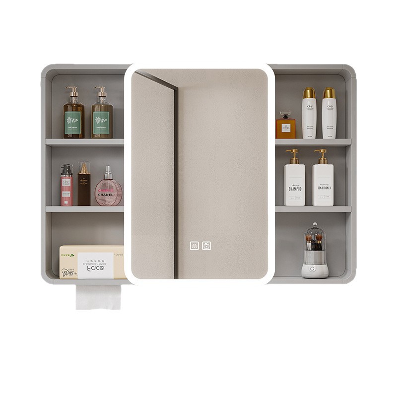 Cross-Border Supply of Arc Smart Bathroom Mirror Cabinets, Separate Wall-Mounted Space Aluminum Carbon Fiber Mirror Boxes with Lighting and Defogging