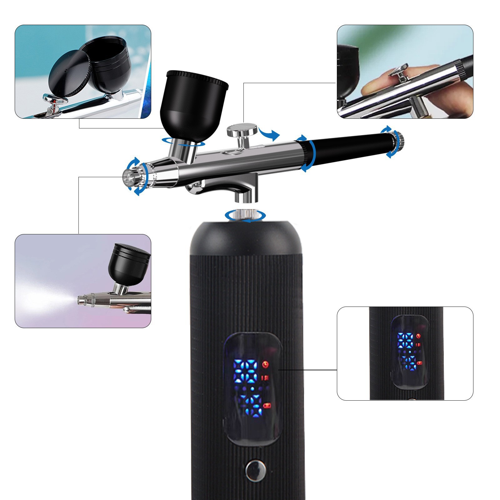 Cross-Border New Model Three-Speed Oxygen Injection Meter with Digital Display, High-Pressure Nail Art Spray Pen, Portable Home-Use Hydration Device, Factory Wholesale