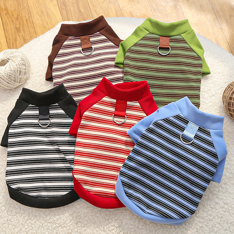 Cat Autumn and Winter Clothes with Stripes for Small and Large Dogs, French Bulldog, Teddy, Bichon Versatile Base Shirt Supplies Cross-Border