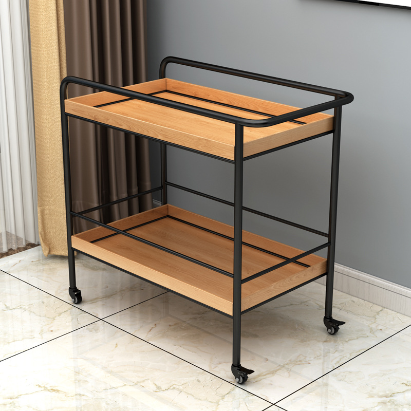 Simple Storage Trolley Modern Iron Mobile Sofa Side Table Living Room Kitchen Rack Dining Car Vintage Solid Wood