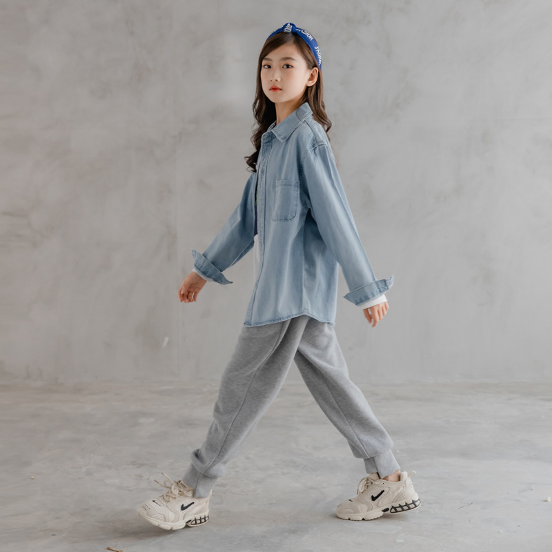 Girl's Shirt 2022 Spring and Autumn Korean Style Children's Wear Girl's Denim Coat Casual Cardigan Long Sleeve Loose Top