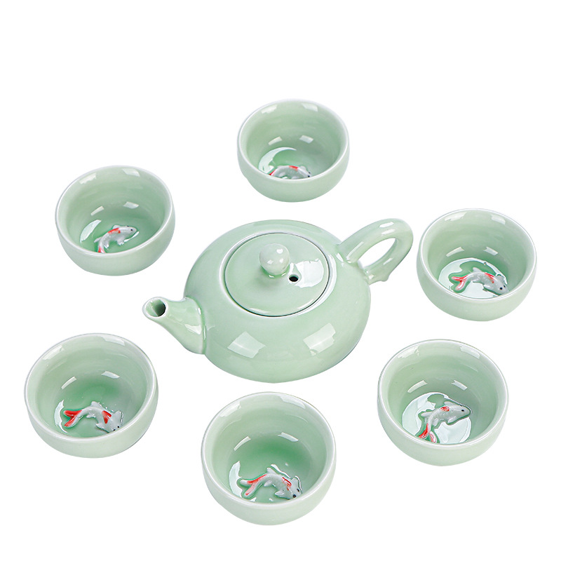 Portable travel tea set celadon small fish set wedding opening real estate gift can be printed Logo