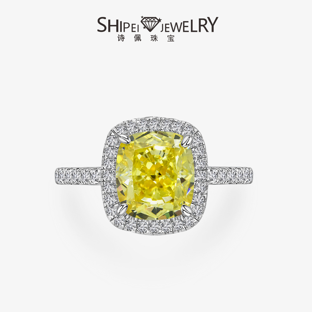 Новое кольцо Shi Pei с 3 карата, толстое квадратное, гусиное желтое/розовое ледяное цветочное огранка 8*9, высокоуглеродный алмаз, женская мода 4-12